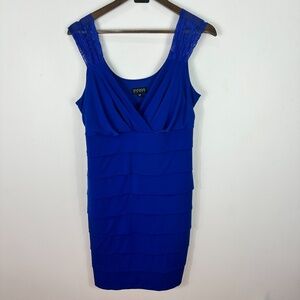 Enfocus Women Dress 14W Blue Sleeveless Lace Strap Tiered Bodycon Party Cocktail